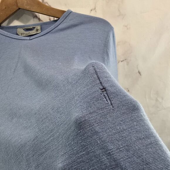 Smartwool Top Womens Large Light Blue Merino Wool Baselayer Shirt V Neck Crop - Picture 10 of 14